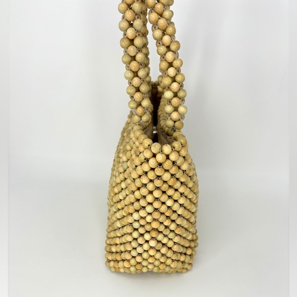 Loeffler Randall Mina Neutral Wood Beaded Mini Tote Bag Beach Bag - Picture 4 of 7